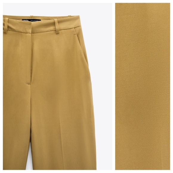 NWT. Zara Tan Full Length High-Waisted Wide Leg Menswear Trousers/Pants Size XL - Picture 7 of 10